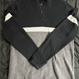 DKNY Black and Gray Zip-Up Turtleneck Sweater